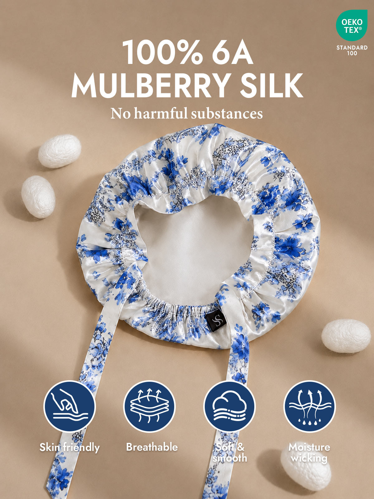 [Blue and White Porcelain] SilkSilky-CA Sleep Cap 002