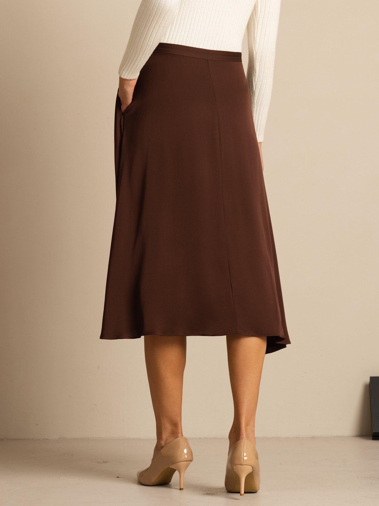 [Bitter Chocolate] SilkSilky-CA 19Momme Stretch Silk Double Georgette Skirt 002