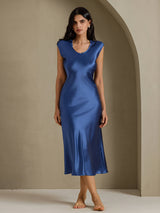 [Real Teal] SilkSilky-CA Cap Sleeve Dress 004