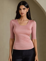 [Cameo Rose] SilkSilky-CA Half Sleeve Women's T-Shirt 001