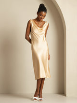 [Champagne] SilkSilky-CA Sleeveless Cowl Neck Dress 006