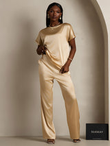 [Champagne] SilkSilky-CA Short Sleeve Boat Neck Women's T-Shirt 005
