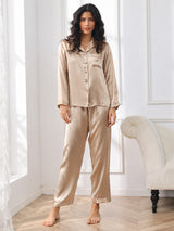 [Champagne Gold] SilkSilky-CA Long Sleeve Lapel Collar Women's Pajamas 003