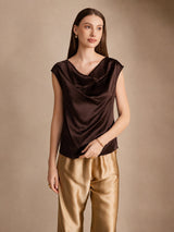 [Bitter Chocolate] SilkSilky-CA Cap Sleeve Cowl Neck Women's T-Shirt 001