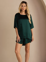 [Dark Green] SilkSilky-CA Short Sleeve Round Neck Women's Pajamas 003