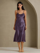 [Purple Gray] SilkSilky-CA Spaghetti Strap V Neck Dress 003