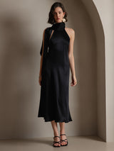[Black] SilkSilky-CA Sleeveless Halter Dress 005