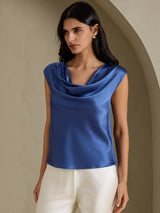 [Real Teal] SilkSilky-CA Cap Sleeve Cowl Neck Women's T-Shirt 005