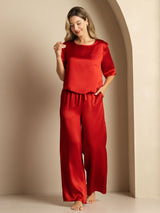 [Wine] SilkSilky-CA Half Sleeve Round Neck Women's Pajamas 004