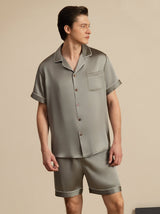 [Grayish Green] SilkSilky-CA Short Sleeve Notch Collar Men's Pajamas 001
