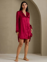[Wine] SilkSilky-CA Long Sleeve Lapel Collar Nightshirt 006