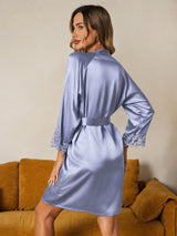 [Steel Blue] SilkSilky-CA 3/4 Sleeve Women's Robe 002