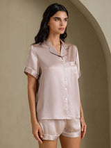 [Shadow Gray] SilkSilky-CA Short Sleeve Lapel Collar Women's Pajamas 007