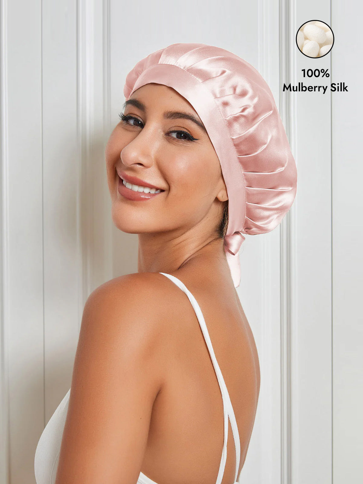 [Pink] SilkSilky-CA Pure Silk Sleep Cap 001