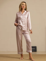 [Pink Heart Geo] SilkSilky-CA Short Sleeve Lapel Collar Women's Pajamas 004