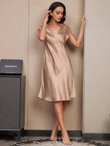 [Tuscany] SilkSilky-CA Cap Sleeve V Neck Nightgown 004