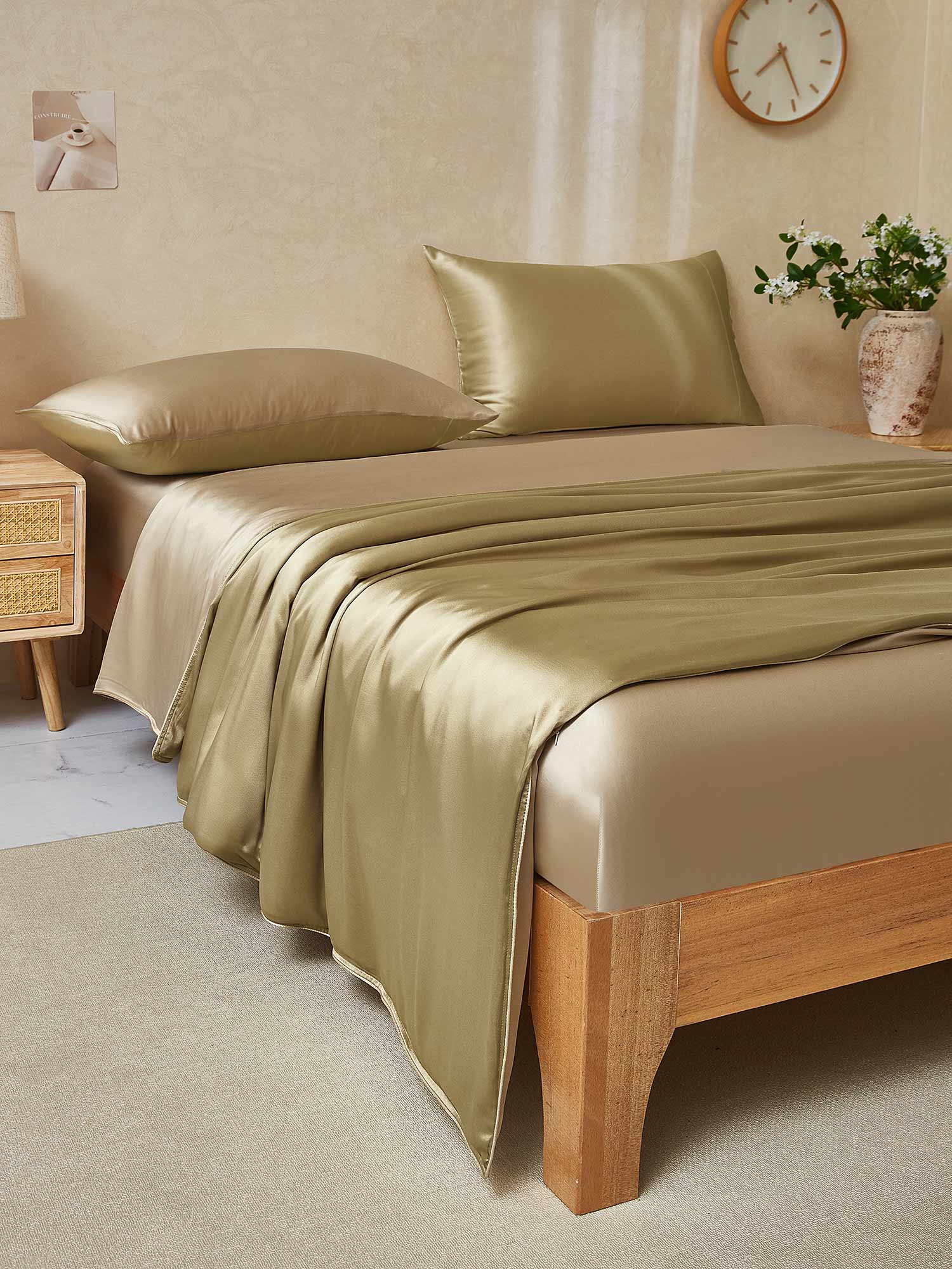 [Beige+Khaki] SilkSilky-CA 19Momme Pure Silk Bedding Set 003,