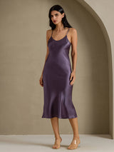 [Purple Gray] SilkSilky-CA Spaghetti Strap V Neck Dress 007