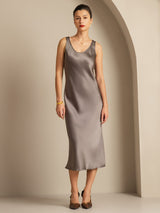[Dark Khaki] SilkSilky-CA Sleeveless Scoop Neck Dress 001