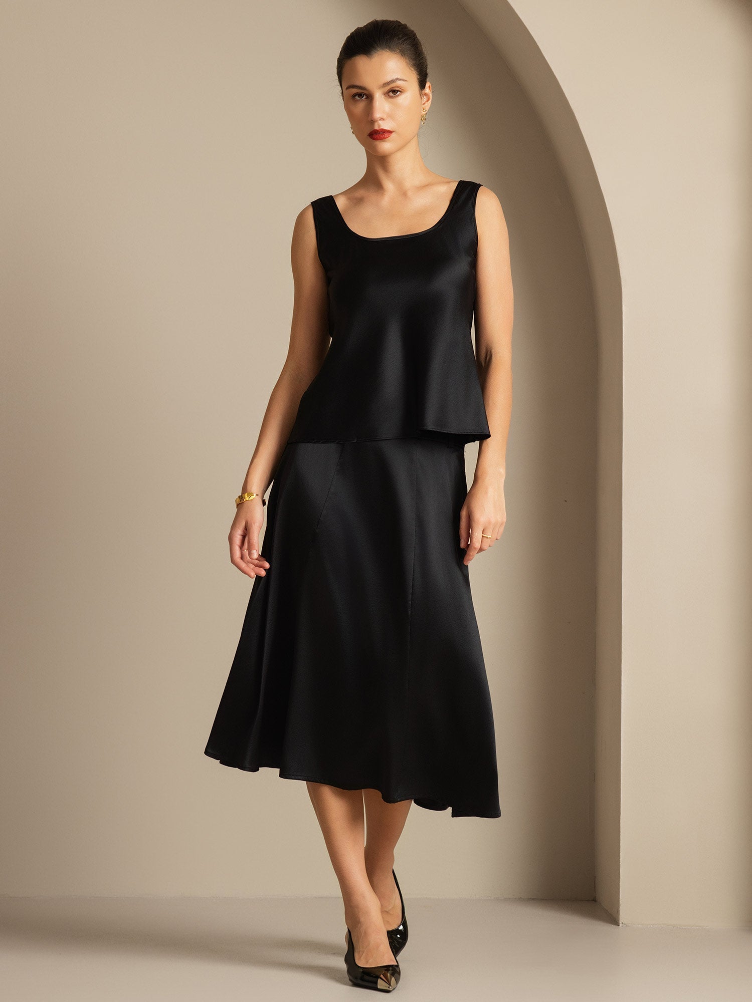 [Black] SilkSilky-CA 19Momme Silk U Neck Camisole 003,