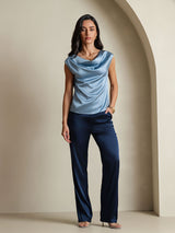 [Grayish Blue] SilkSilky-CA Cap Sleeve Cowl Neck Women's T-Shirt 005
