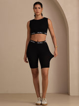 [Black] SilkSilky-CA Sleeveless Crew Neck Women's Outfit Sets 008