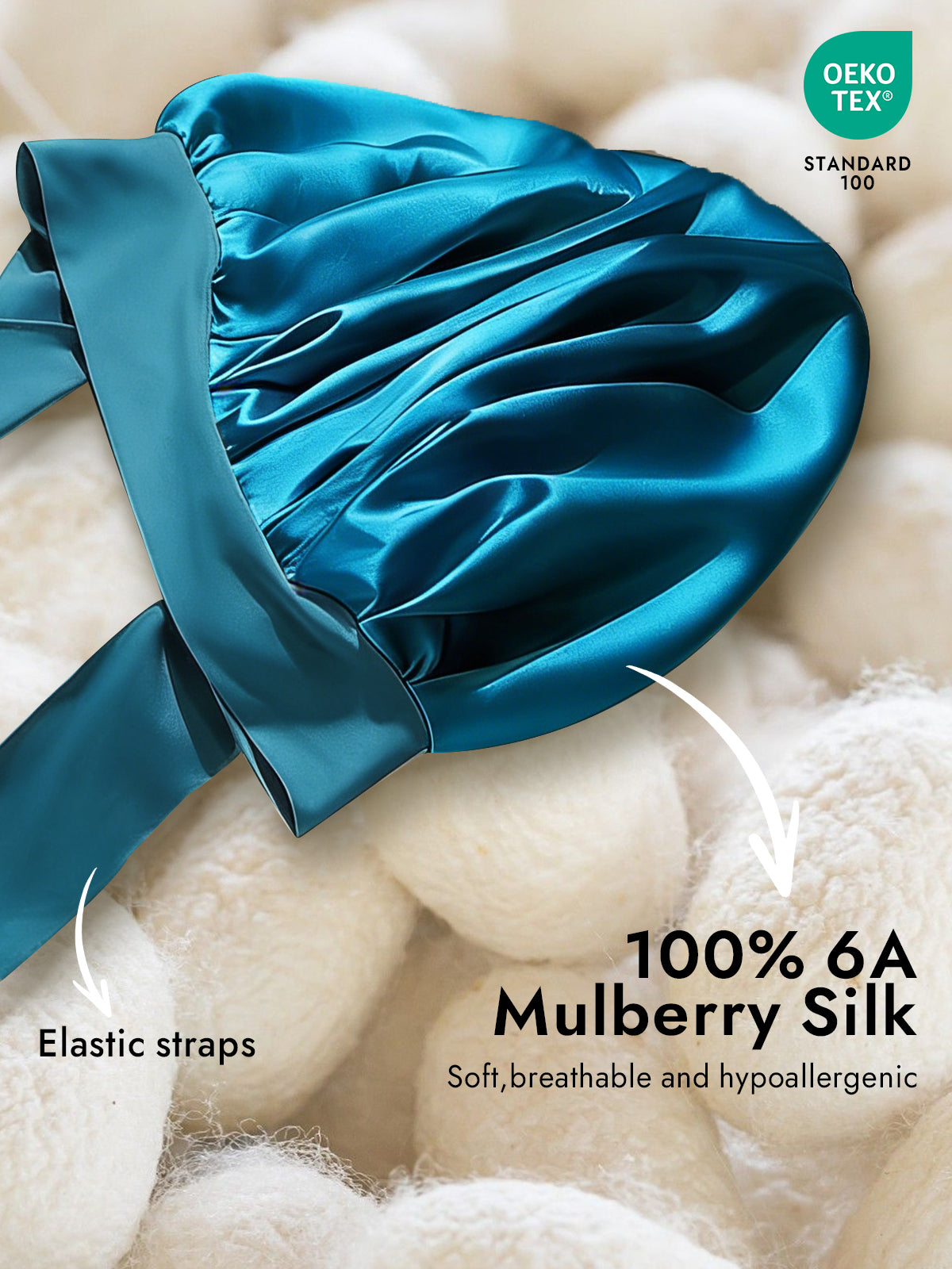 [Teal] SilkSilky-CA Pure Silk Sleep Cap 002
