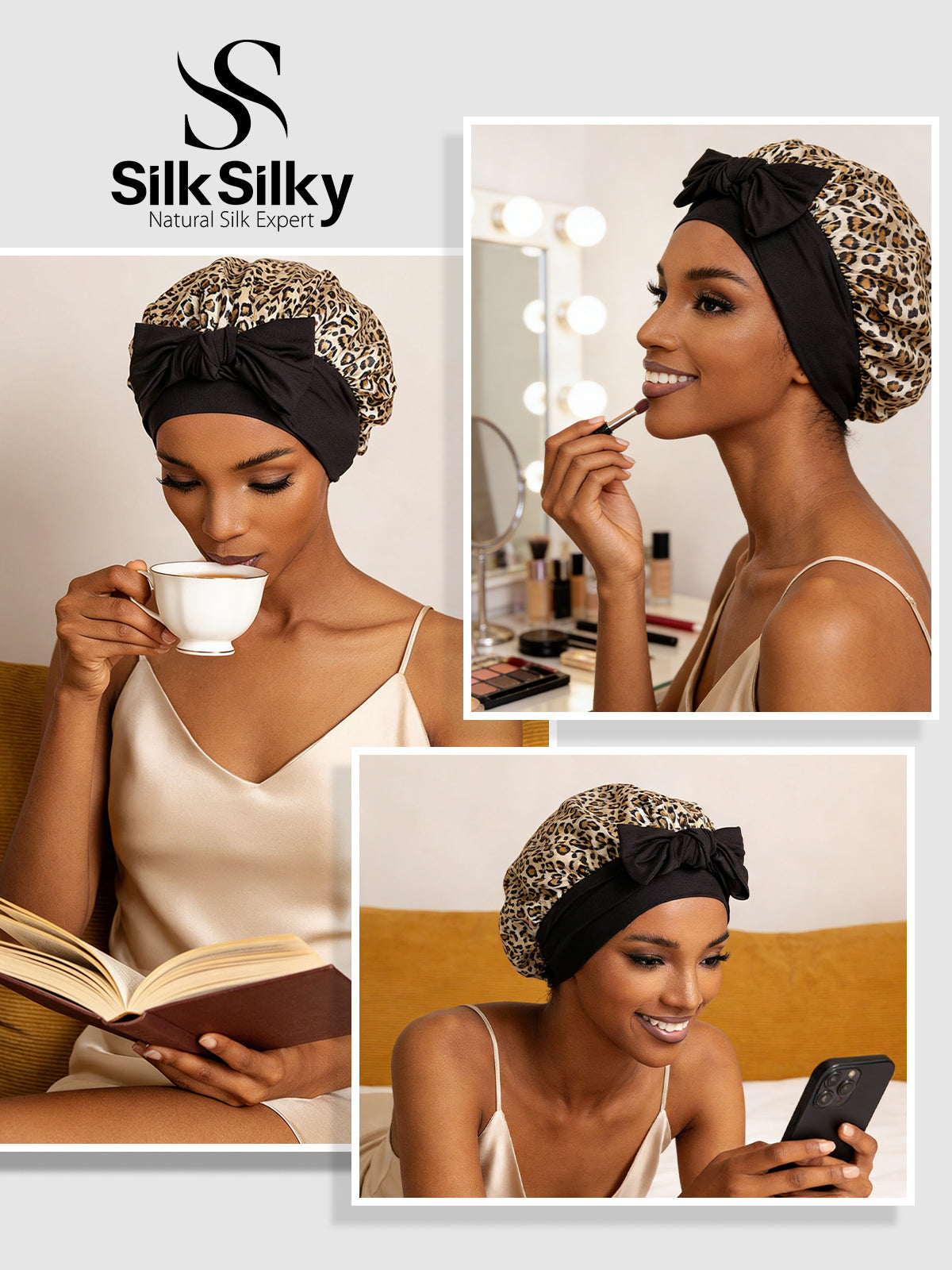 [Leopard] SilkSilky-CA Pure Silk Sleep Cap 005