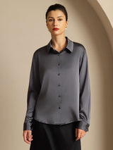 [Dark Gray] SilkSilky-CA Long Sleeve Lapel Collar Women's Shirt 003