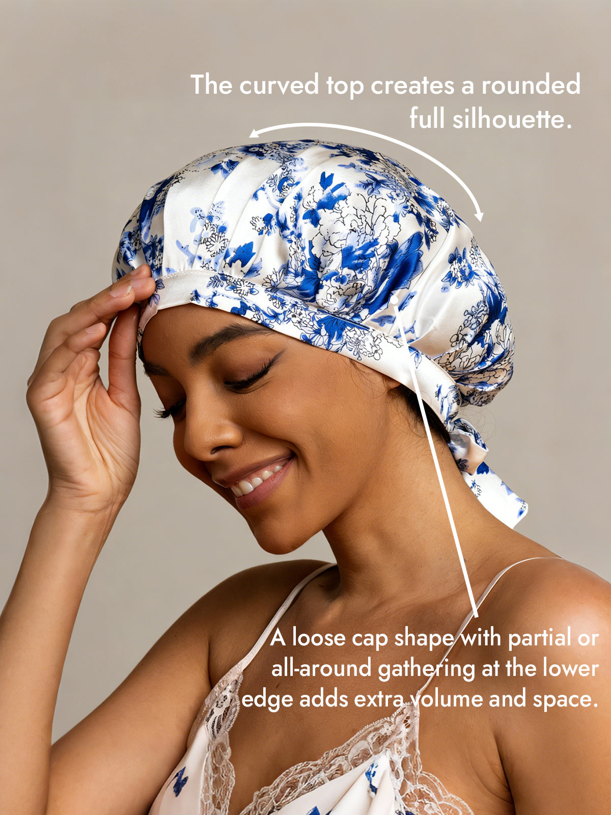 [Blue and White Porcelain] SilkSilky-CA Pure Silk Sleep Cap 003