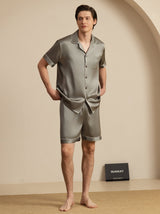 [Grayish Green] SilkSilky-CA Short Sleeve Notch Collar Men's Pajamas 004