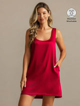 [Wine] SilkSilky-CA 19Momme Machine-Washable Silk Sleeveless Scoop Neck Nightgown 001