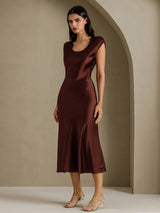 [Coffee] SilkSilky-CA Cap Sleeve Dress 006