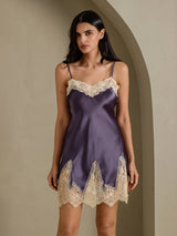 [Purple Gray] SilkSilky-CA Spaghetti Strap V Neck Nightgown 008