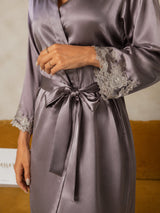 [Purple Gray] SilkSilky-CA 3/4 Sleeve Women's Robe 004