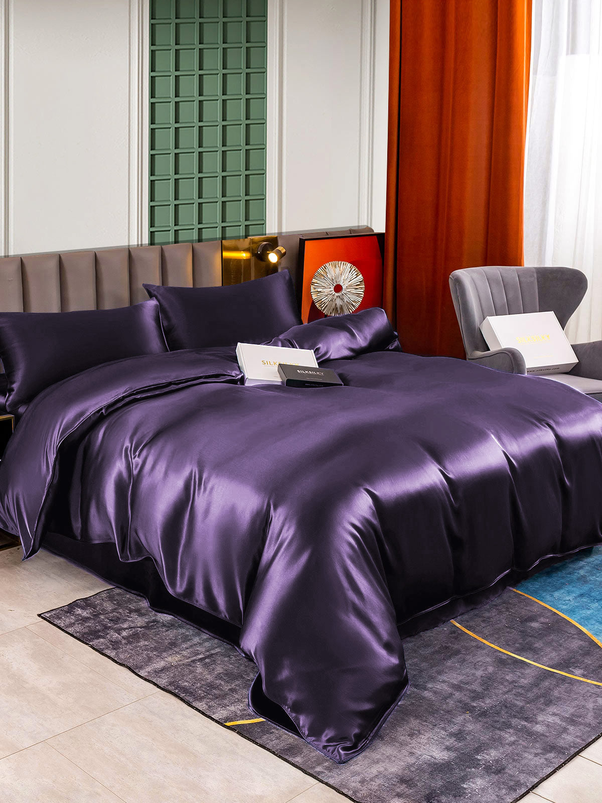 [Deep Purple] SilkSilky-CA 22Momme Pure Silk Bedding Set 003,