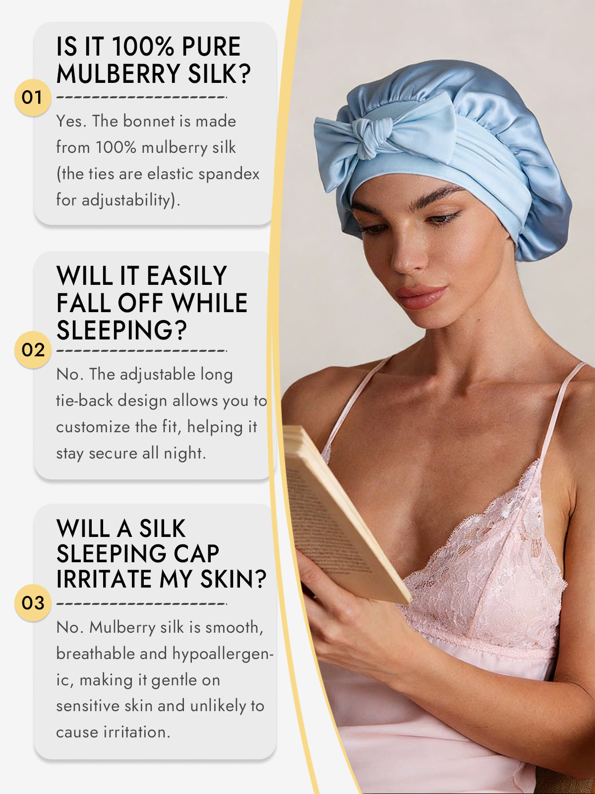 [Sky Blue] SilkSilky-CA Pure Silk Sleep Cap 006