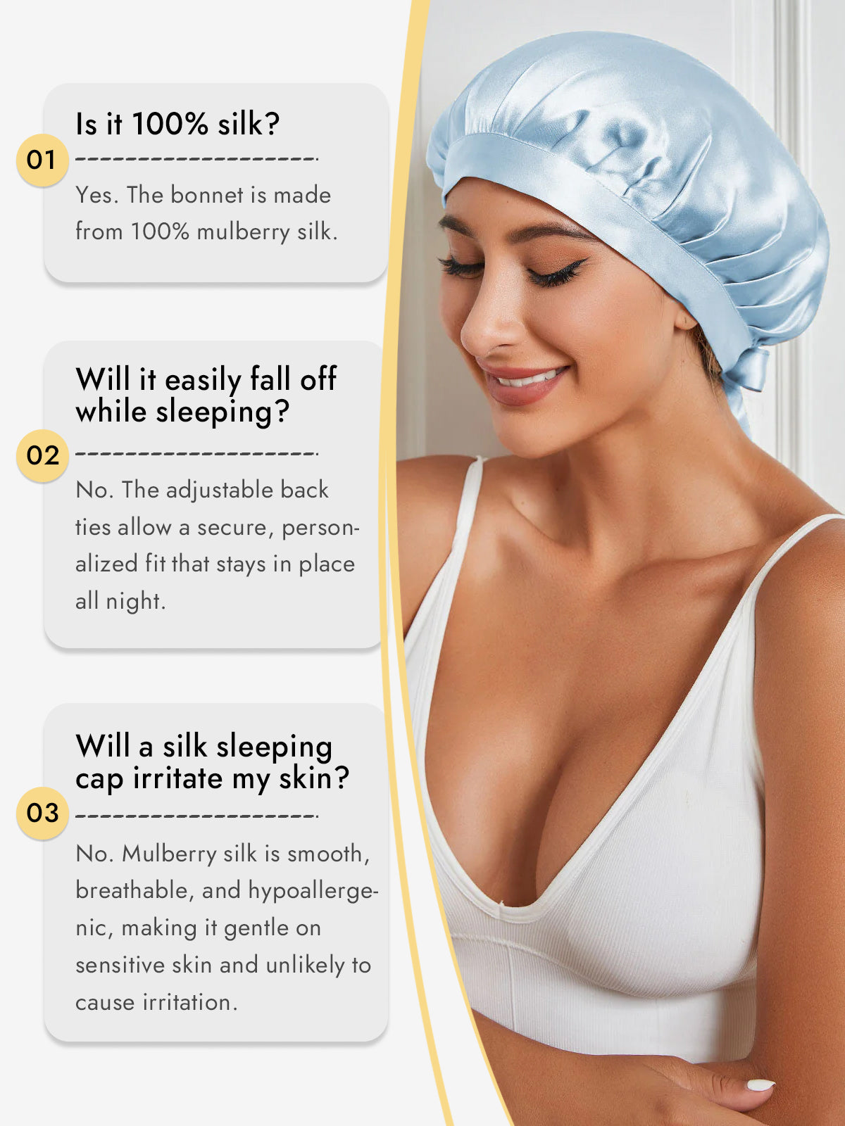 [Light Blue] SilkSilky-CA Pure Silk Sleep Cap 006