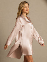 [Tuscany] SilkSilky-CA Long Sleeve Lapel Collar Nightshirt 005