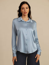 [Grayish Blue] SilkSilky-CA Long Sleeve Lapel Collar Women's Shirt 003