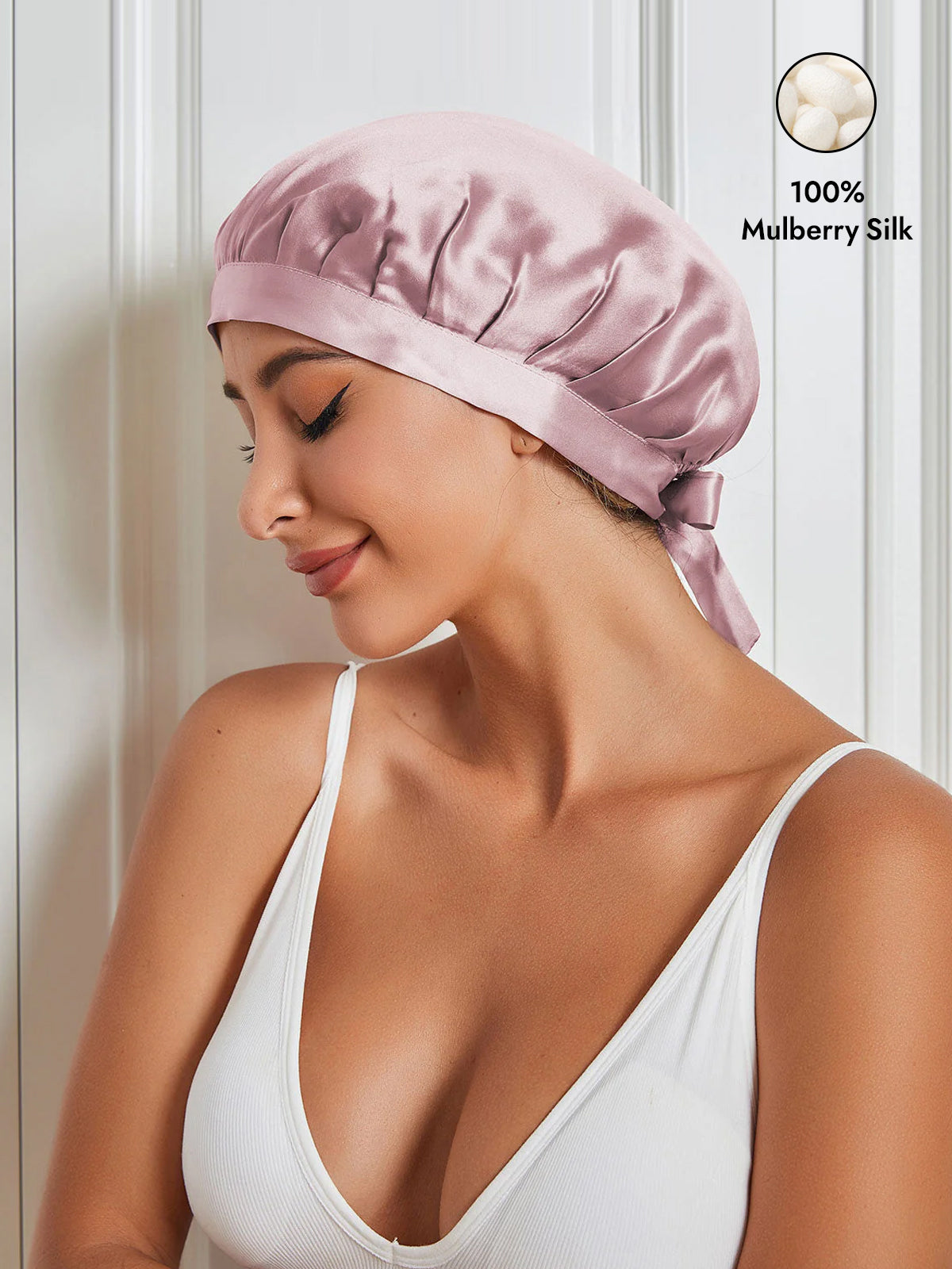 [Pale Mauve] SilkSilky-CA Pure Silk Sleep Cap 001