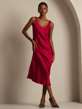 [Wine] SilkSilky-CA Sleeveless Scoop Neck Dress 006