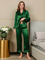 [Green] SilkSilky-CA Long Sleeve Lapel Collar Women's Pajamas 005