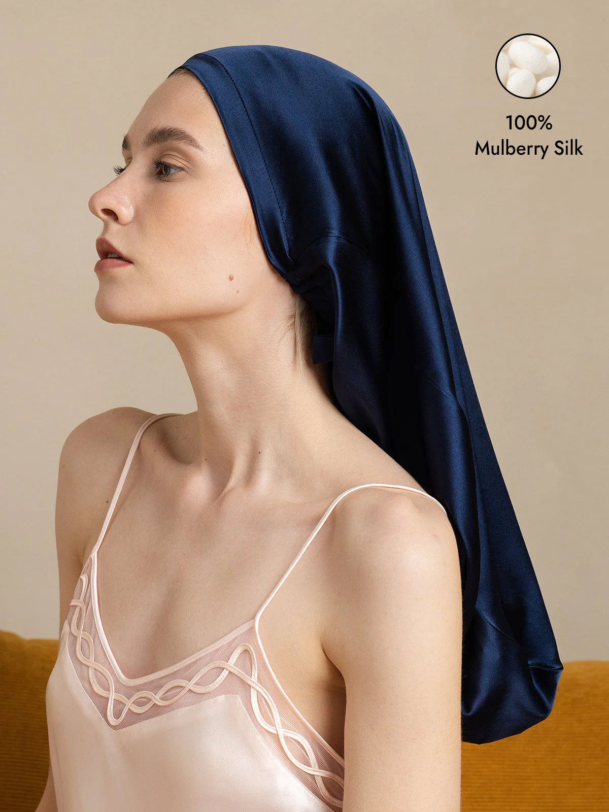 [Dark Blue] SilkSilky-CA Pure Silk Sleep Cap 001