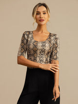 [Snakeskin] SilkSilky-CA 100% Silk Jersey Half Sleeve Scoop Neck Women's T-Shirt 005