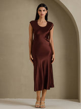 [Coffee] SilkSilky-CA Cap Sleeve Dress 001