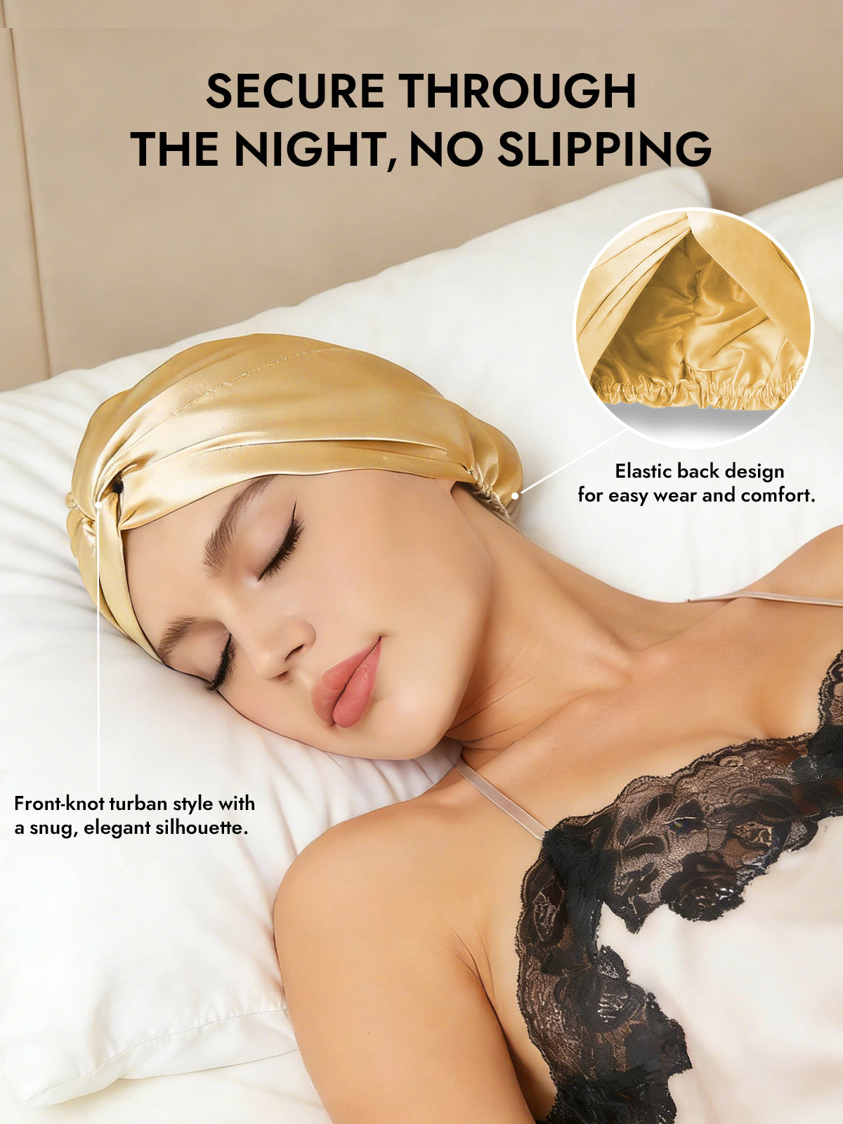 [Champagne] SilkSilky-CA Pure Silk Sleep Cap 005