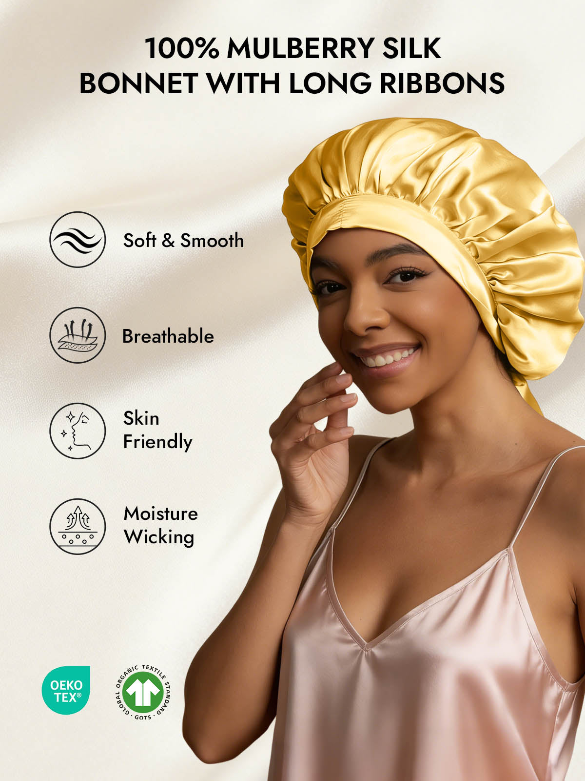 [Champagne] SilkSilky-CA Pure Silk Sleep Cap 002