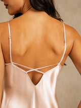[Pink] SilkSilky-CA Spaghetti Strap V Neck Nightgown 005
