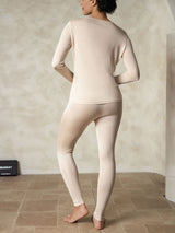 [Tan] SilkSilky-CA Silk Jersey Long Sleeve Round Neck Women's Long Johns 002
